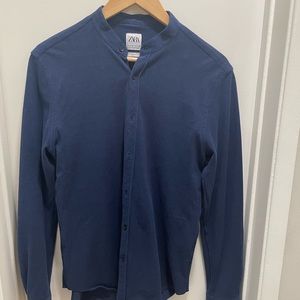 Zara No-Collar Blue Button- Down